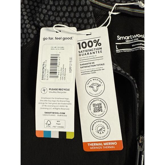 Smartwool Women's Classic Thermal Merino 1/4 Zip Base Layer Shirt - Black Dot L - Picture 6 of 9